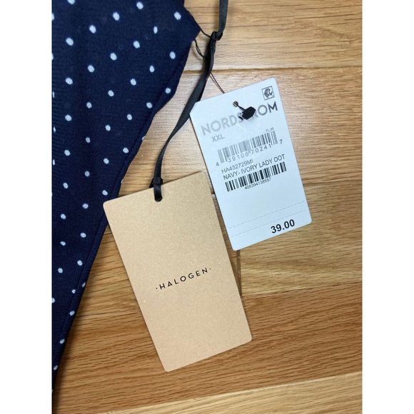 NWT Halogen Navy Ivory Lady Dot Blouse Top Plus XXL Short Sleeve Sheer Ruched - Picture 6 of 7